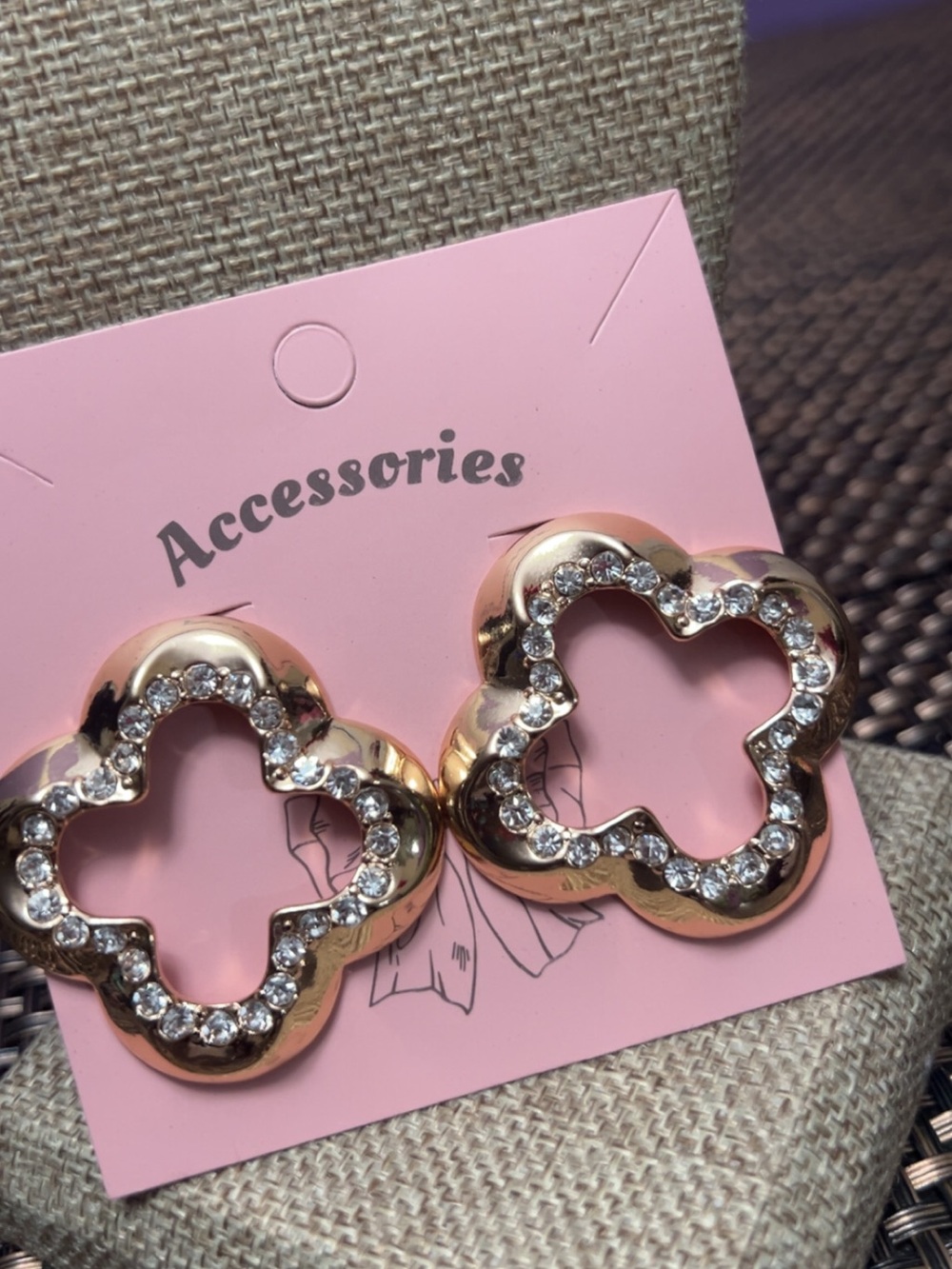 Gold Crystal Clover Earrings